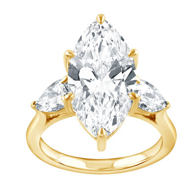 Marquise Lab Grown Diamond 6ctw. Three Stone Engagement Ring in 14k Yellow Gold